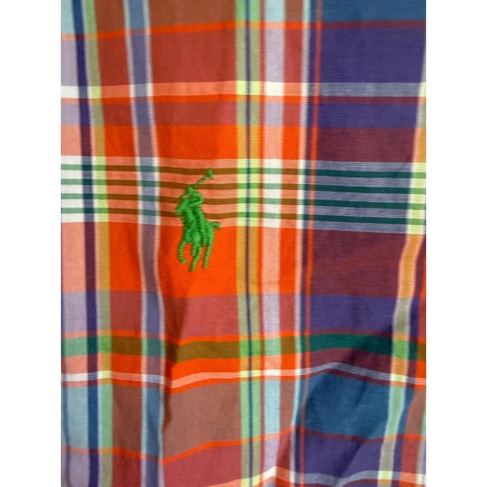 Ralph Lauren Mens Large Orange Multi Plaid Long Sleeve Button Down Shirt